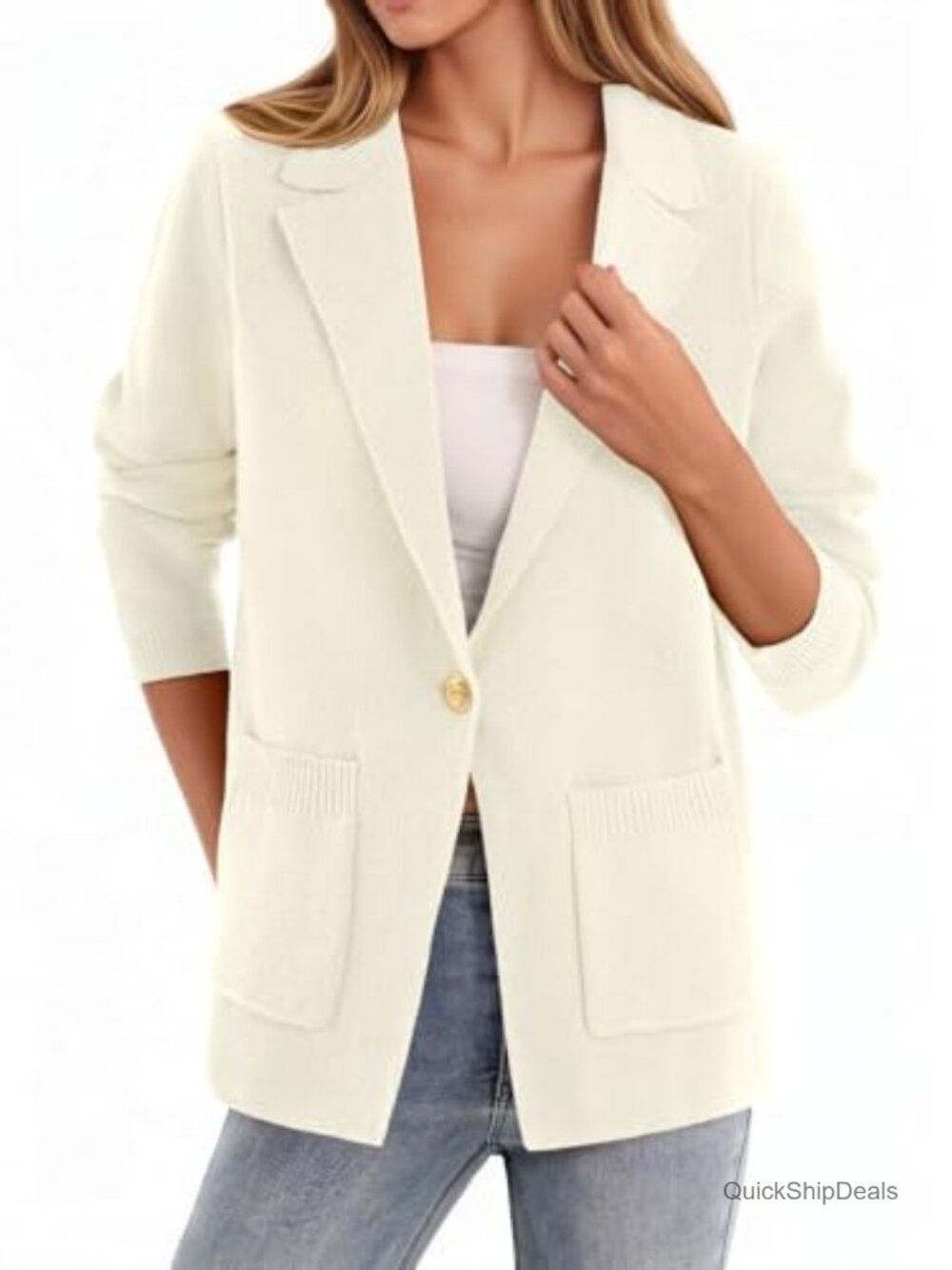 Women's Knit Blazer Long Sleeve Open Front Casual Work Office Suit Jacket with